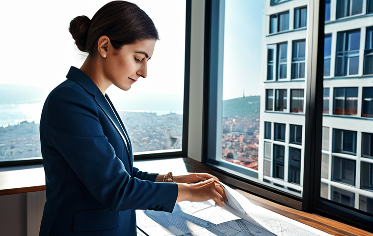 **
Professional architect in a modern, sunlit Istanbul office. She is reviewing blueprints, fully clothed in modest, stylish business attire. The scene should convey competence and innovation. Perfect anatomy, correct proportions, natural pose, well-formed hands, proper finger count. Safe for work, appropriate content, family-friendly.
**