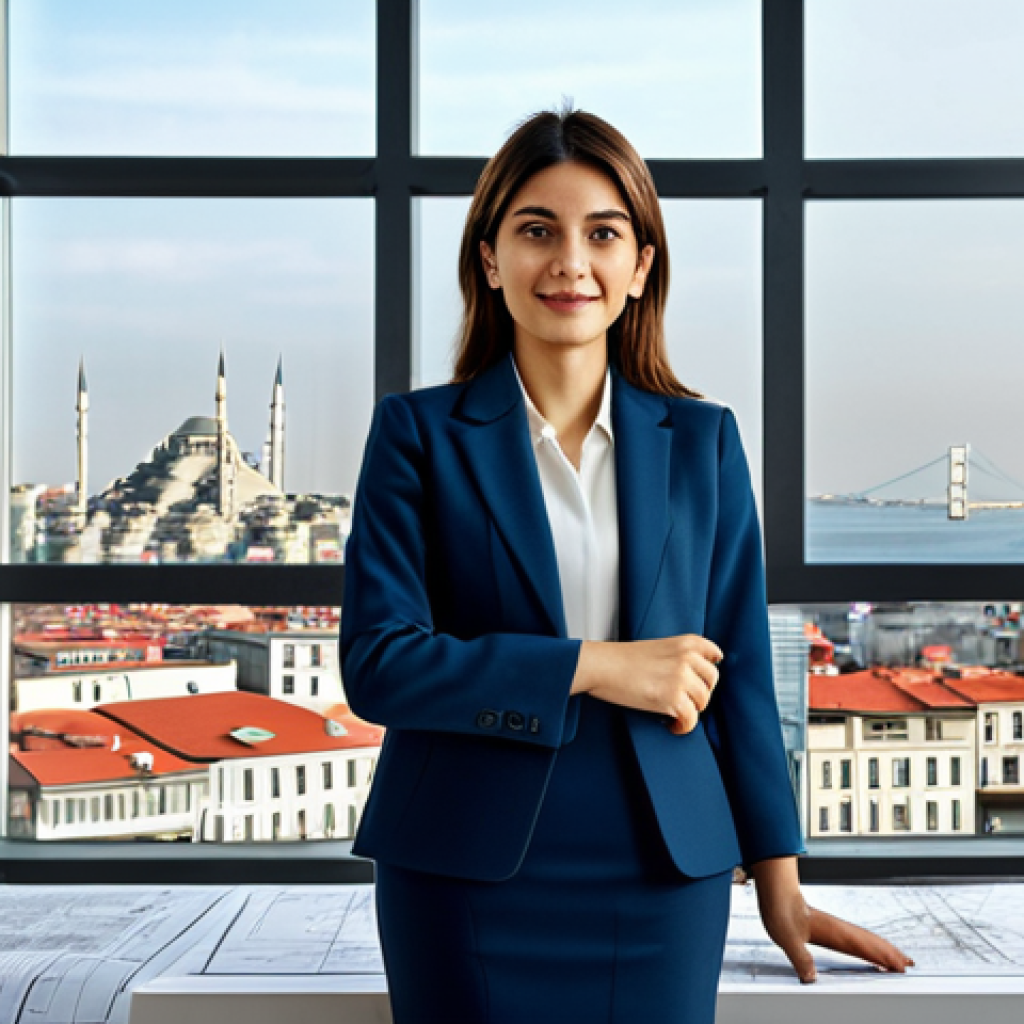 **

A Turkish architect in a modern office, reviewing blueprints. She is wearing a stylish, modest blazer and skirt, fully clothed in appropriate professional attire. Large windows showcase a cityscape of Istanbul in the background. Natural lighting, perfect anatomy, correct proportions, professional, family-friendly, safe for work, appropriate content.

**