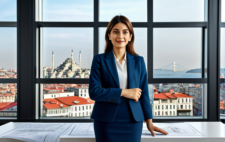 **
A Turkish architect in a modern office, reviewing blueprints. She is wearing a stylish, modest blazer and skirt, fully clothed in appropriate professional attire. Large windows showcase a cityscape of Istanbul in the background. Natural lighting, perfect anatomy, correct proportions, professional, family-friendly, safe for work, appropriate content.
**