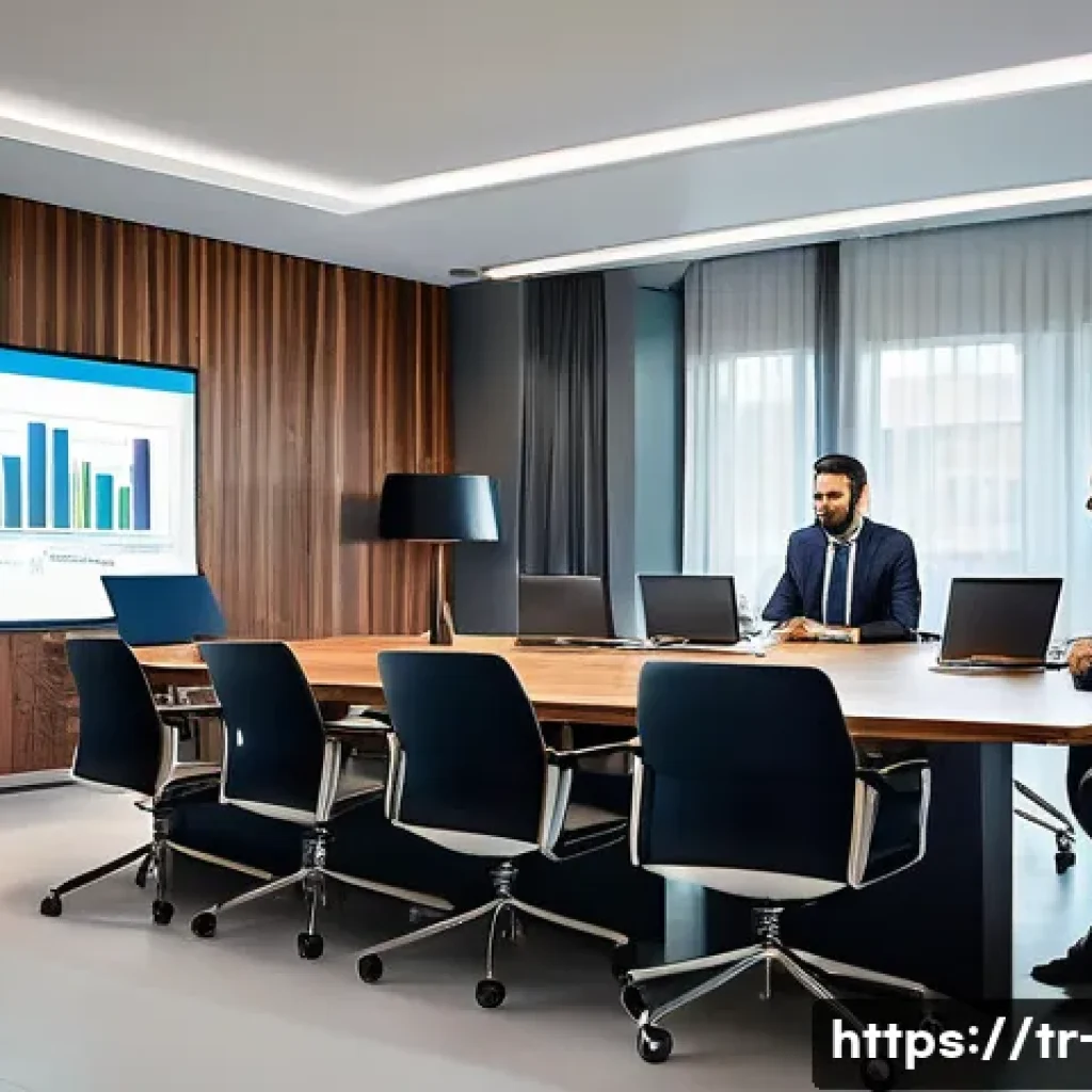 광고홍보사 협상 스킬 - A modern corporate meeting scene in a stylish Istanbul office with diverse Turkish professionals eng...
