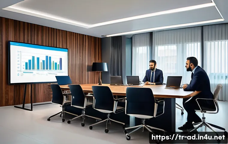 광고홍보사 협상 스킬 - A modern corporate meeting scene in a stylish Istanbul office with diverse Turkish professionals eng...