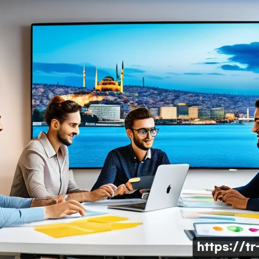 광고홍보사와 통합 광고 전략 - A professional marketing team in a modern Istanbul office, collaborating on a multi-channel advertis...