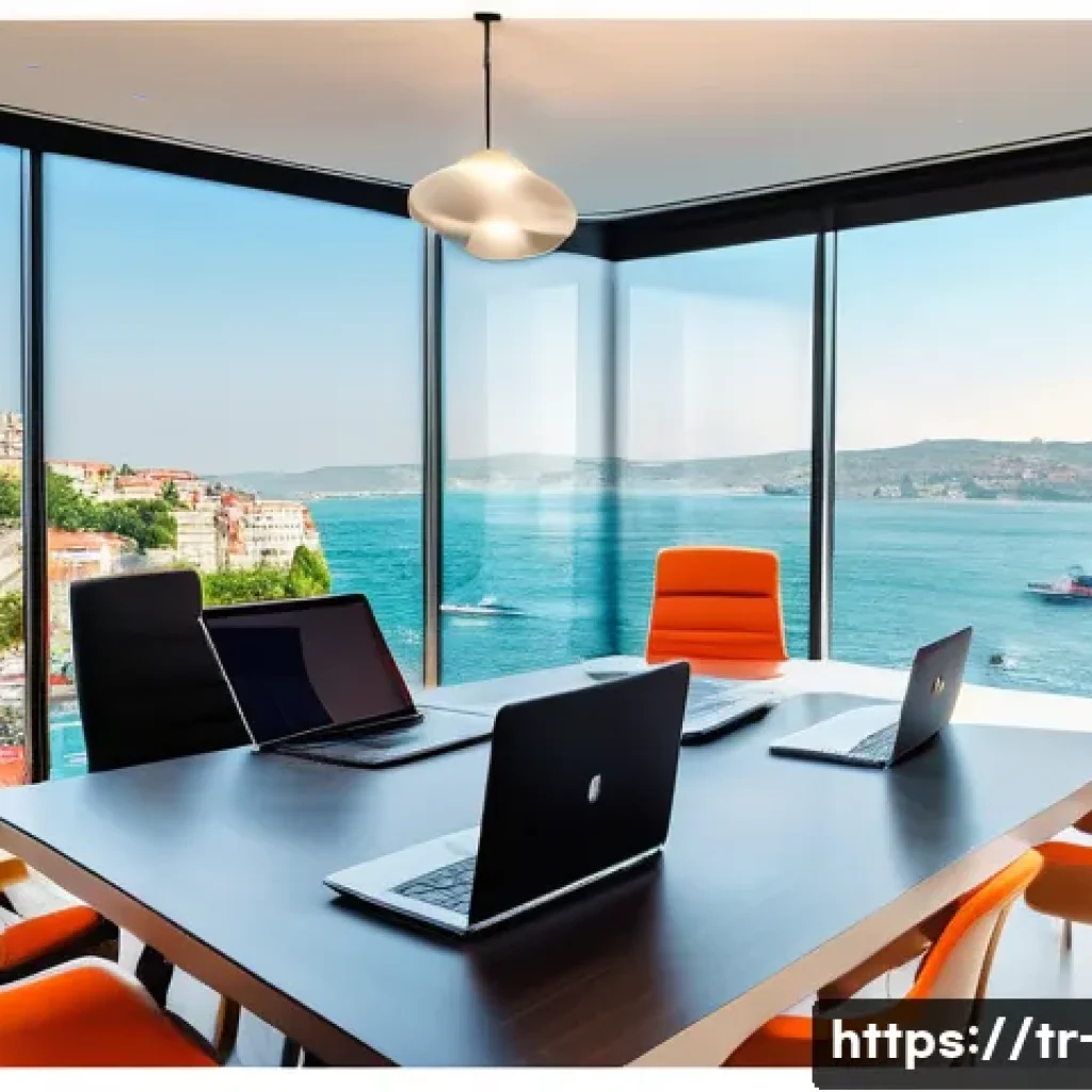 광고홍보사와 콘텐츠 광고 제작 - A modern digital marketing agency office scene in Istanbul, Turkey, featuring a diverse creative tea...