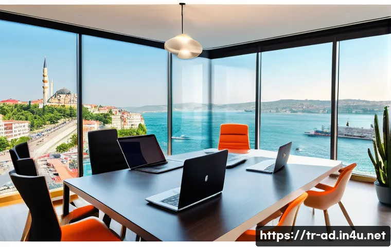광고홍보사와 콘텐츠 광고 제작 - A modern digital marketing agency office scene in Istanbul, Turkey, featuring a diverse creative tea...