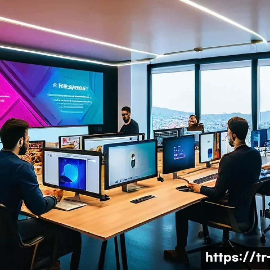 광고홍보사와 독창적인 광고 포맷 - A vibrant digital marketing office scene in Istanbul, featuring a diverse team of young Turkish prof...