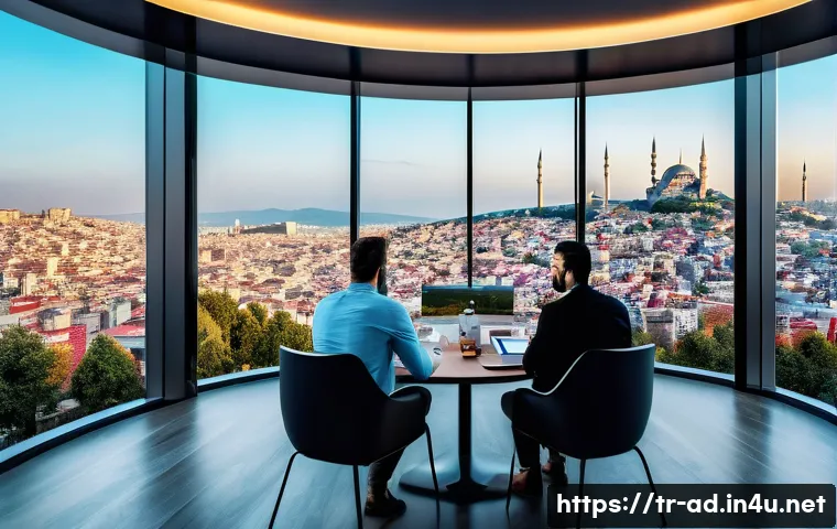 광고홍보사와 광고 시장 혁신적인 도전 - A modern digital marketing office scene in Istanbul with diverse Turkish professionals collaborating...