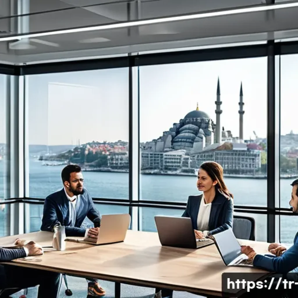 광고홍보사와 광고 클라이언트 유지 방법 - A modern corporate office scene showing a diverse Turkish marketing team engaged in a dynamic weekly...