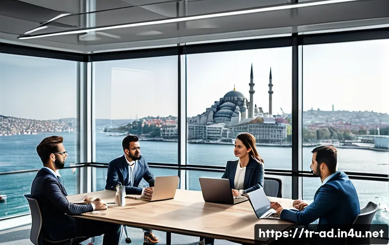 광고홍보사와 광고 클라이언트 유지 방법 - A modern corporate office scene showing a diverse Turkish marketing team engaged in a dynamic weekly...