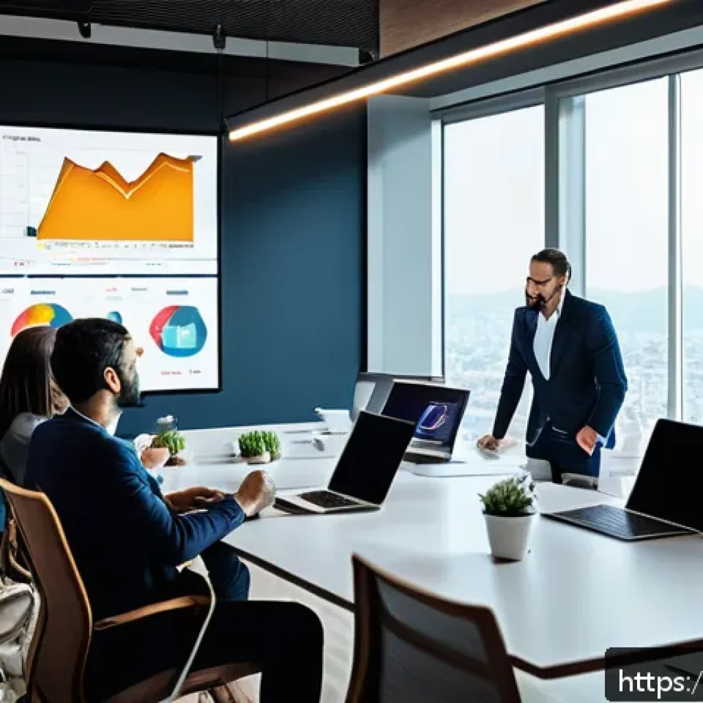 광고홍보사와 광고 예산 분석법 - A modern office scene showing a diverse team of Turkish marketing professionals gathered around a la...