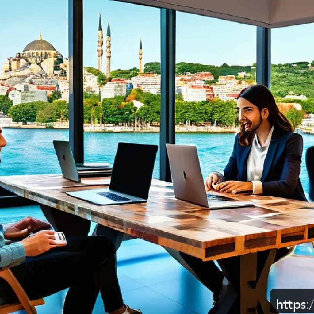 광고홍보사와 마케팅 전문가 차이 - A modern creative advertising agency workspace in Istanbul, featuring a diverse team of young profes...