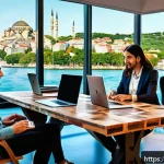 Home 22 광고홍보사와 마케팅 전문가 차이 - A modern creative advertising agency workspace in Istanbul, featuring a diverse team of young profes...