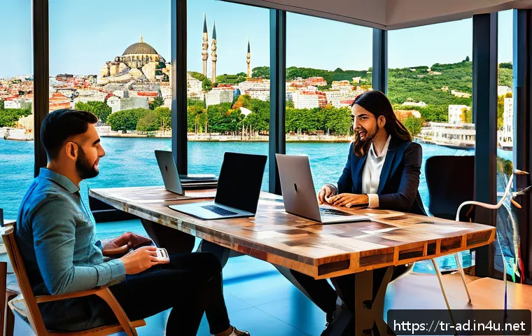 광고홍보사와 마케팅 전문가 차이 - A modern creative advertising agency workspace in Istanbul, featuring a diverse team of young profes...