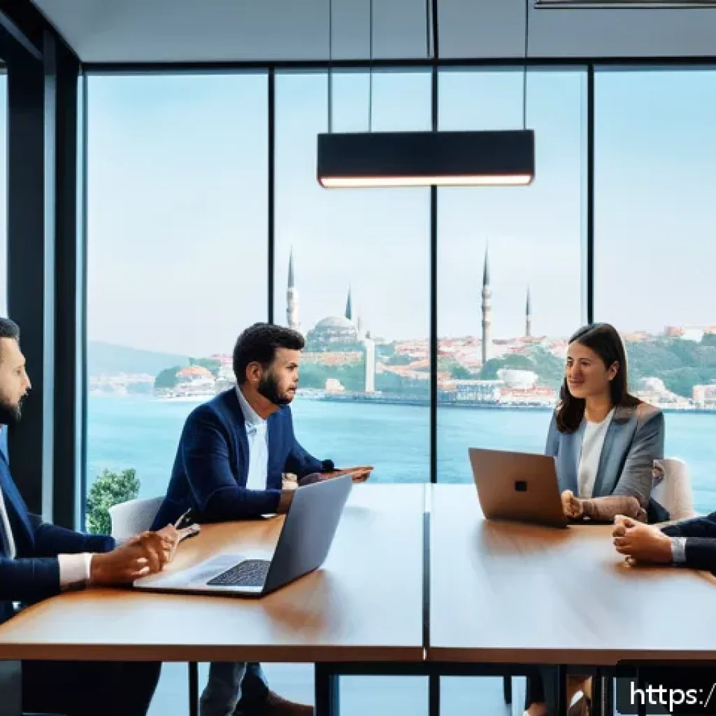 광고홍보사와 광고주 신뢰 구축법 - A professional meeting room scene in Istanbul with a diverse Turkish advertising agency team and cli...