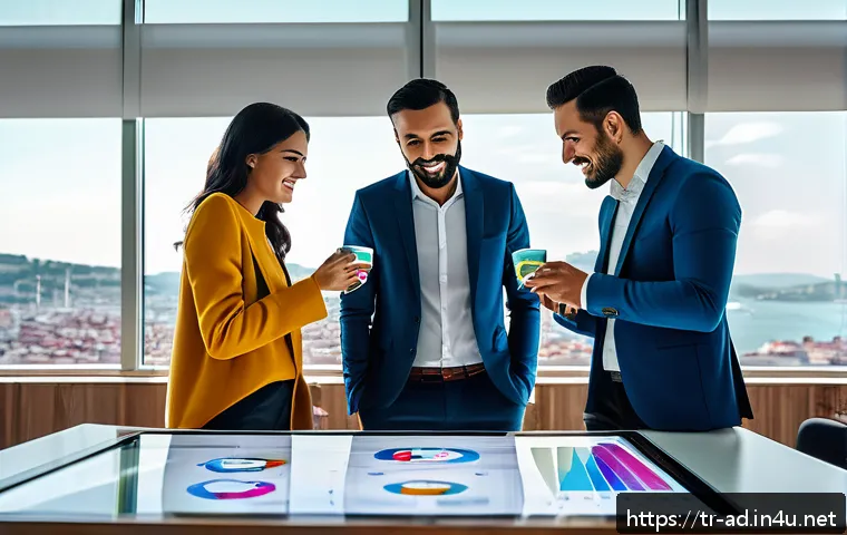 광고홍보사와 제품 출시 광고 캠페인 - A dynamic digital marketing team in a modern Istanbul office, diverse young professionals collaborat...