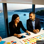 광고홍보사와 소비자 경험 마케팅 - Photorealistic consumer experience marketing workshop in a modern Istanbul advertising agency, diver...