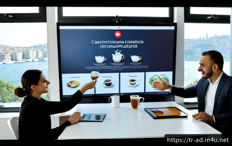 Home 17 광고홍보사와 고객 충성도 구축 - Photorealistic Turkish advertising agency meeting in a bright modern Istanbul office, diverse creati...