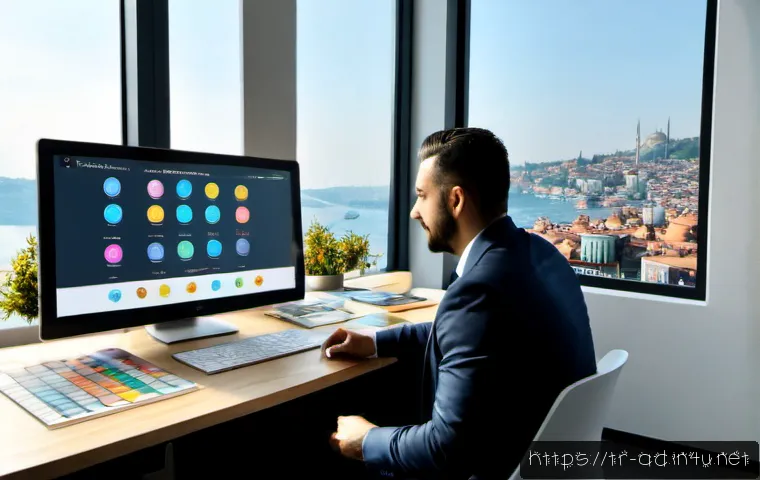 Home 17 광고홍보사 AI 활용법 - Photorealistic Istanbul advertising agency workspace, diverse Turkish creative team reviewing AI-gen...