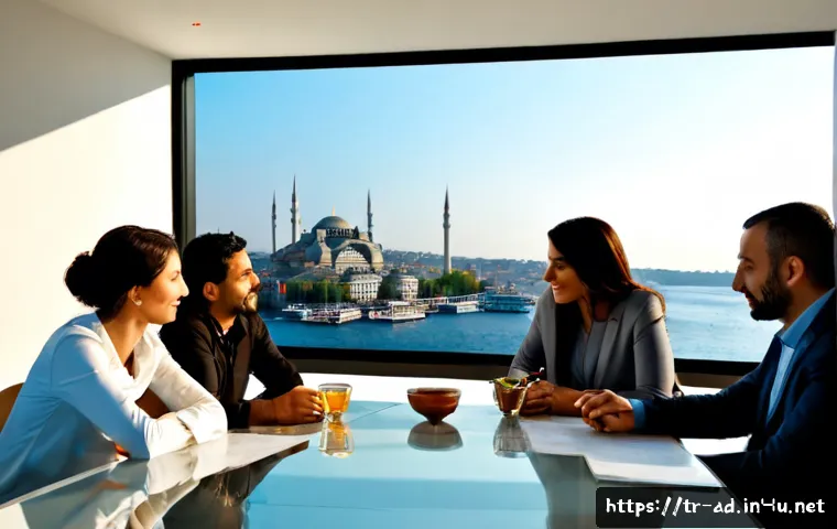 광고홍보사와 TV 광고 기획 - Photorealistic Turkish advertising agency creative meeting in a modern Istanbul office, diverse team...